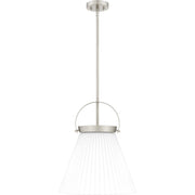Quoizel Thibault 16in 1-Light Pendant | Transitional Brushed Nickel and White Ribbed Glass | Kitchen Island & Dining Room | Model QP6181BN