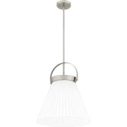 Quoizel Thibault 16in 1-Light Pendant | Transitional Brushed Nickel and White Ribbed Glass | Kitchen Island & Dining Room | Model QP6181BN