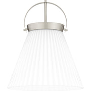 Quoizel Thibault 16in 1-Light Pendant | Transitional Brushed Nickel and White Ribbed Glass | Kitchen Island & Dining Room | Model QP6181BN
