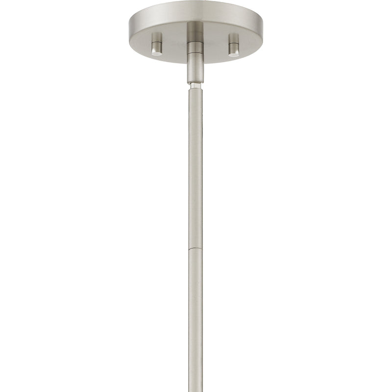 Quoizel Thibault 16in 1-Light Pendant | Transitional Brushed Nickel and White Ribbed Glass | Kitchen Island & Dining Room | Model QP6181BN