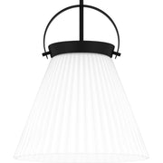 Quoizel Thibault 16in 1-Light Pendant | Transitional Matte Black and White Ribbed Glass | Kitchen Island & Dining Room | Model QP6181MBK