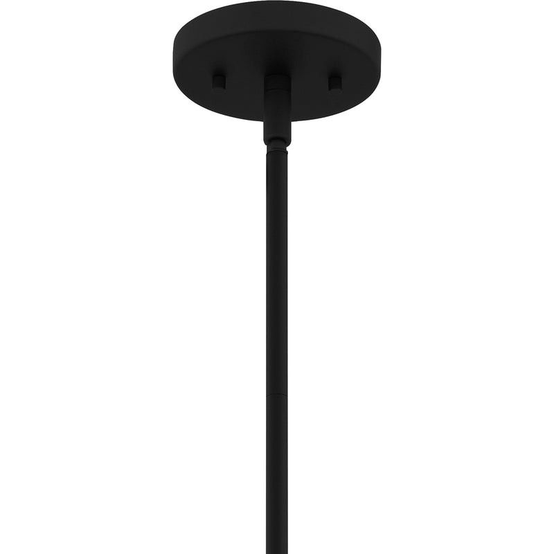 Quoizel Thibault 16in 1-Light Pendant | Transitional Matte Black and White Ribbed Glass | Kitchen Island & Dining Room | Model QP6181MBK