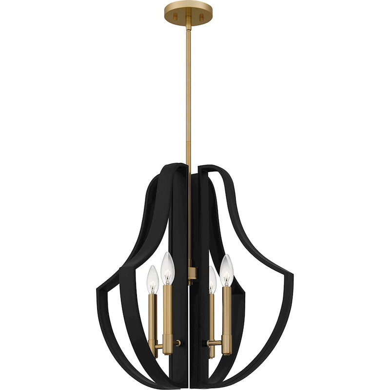 Quoizel Talia 22in 4-Light Pendant | Industrial Matte Black and Light Gold | Kitchen Island & Dining Room | 22 x 22 x 21.75 in | Model QP6188MBK