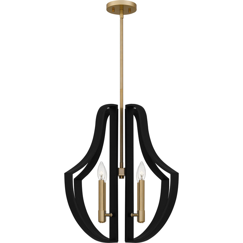 Quoizel Talia 22in 4-Light Pendant | Industrial Matte Black and Light Gold | Kitchen Island & Dining Room | 22 x 22 x 21.75 in | Model QP6188MBK