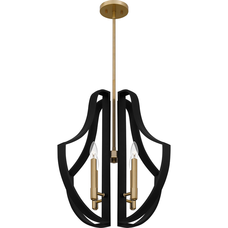 Quoizel Talia 22in 4-Light Pendant | Industrial Matte Black and Light Gold | Kitchen Island & Dining Room | 22 x 22 x 21.75 in | Model QP6188MBK