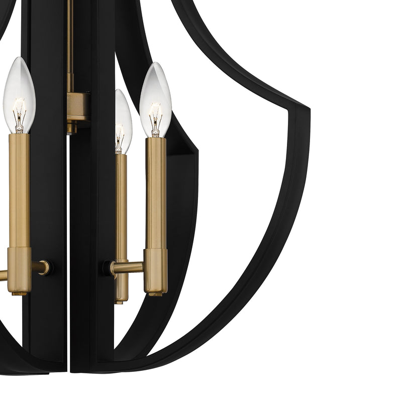 Quoizel Talia 22in 4-Light Pendant | Industrial Matte Black and Light Gold | Kitchen Island & Dining Room | 22 x 22 x 21.75 in | Model QP6188MBK
