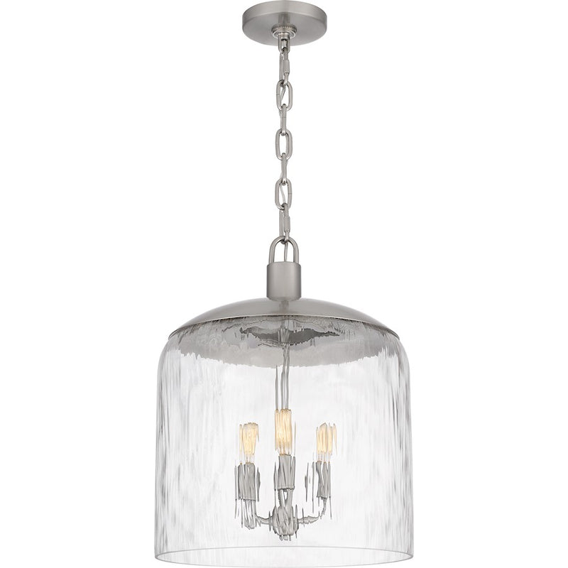 Quoizel Selma 14in 3-Light Pendant | Coastal Brushed Nickel and Clear Water Glass | Kitchen Island & Dining Room | 14 x 14 x 18 in | Model QP6205BN