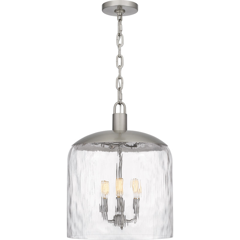 Quoizel Selma 14in 3-Light Pendant | Coastal Brushed Nickel and Clear Water Glass | Kitchen Island & Dining Room | 14 x 14 x 18 in | Model QP6205BN