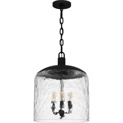 Quoizel Selma 14in 3-Light Pendant | Industrial Matte Black and Clear Water Glass | Kitchen Island & Dining Room | 14 x 14 x 18 in | Model QP6205MBK