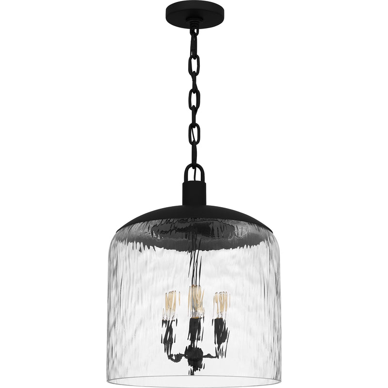 Quoizel Selma 14in 3-Light Pendant | Industrial Matte Black and Clear Water Glass | Kitchen Island & Dining Room | 14 x 14 x 18 in | Model QP6205MBK