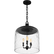 Quoizel Selma 14in 3-Light Pendant | Industrial Matte Black and Clear Water Glass | Kitchen Island & Dining Room | 14 x 14 x 18 in | Model QP6205MBK