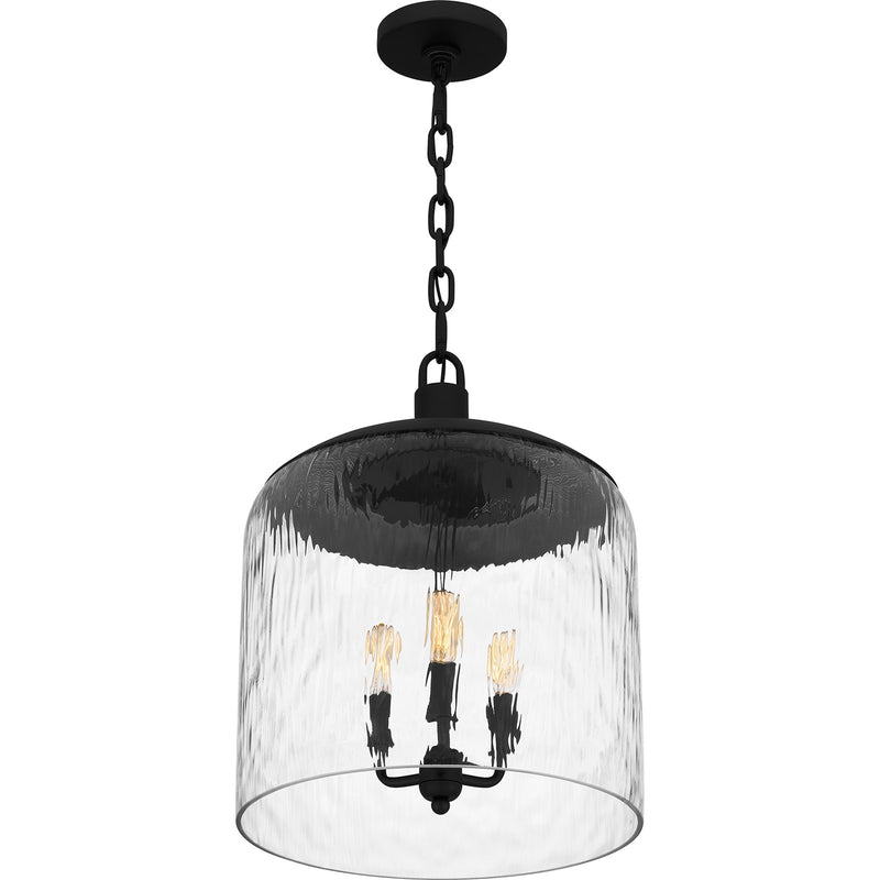 Quoizel Selma 14in 3-Light Pendant | Industrial Matte Black and Clear Water Glass | Kitchen Island & Dining Room | 14 x 14 x 18 in | Model QP6205MBK