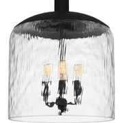 Quoizel Selma 14in 3-Light Pendant | Industrial Matte Black and Clear Water Glass | Kitchen Island & Dining Room | 14 x 14 x 18 in | Model QP6205MBK