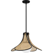 Quoizel Delilah 18in 1-Light Pendant | Coastal Matte Black and Natural Rattan | Kitchen Island & Dining Room | 18 x 18 x 13 in | Model QP6207MBK