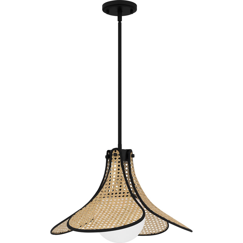 Quoizel Delilah 18in 1-Light Pendant | Coastal Matte Black and Natural Rattan | Kitchen Island & Dining Room | 18 x 18 x 13 in | Model QP6207MBK