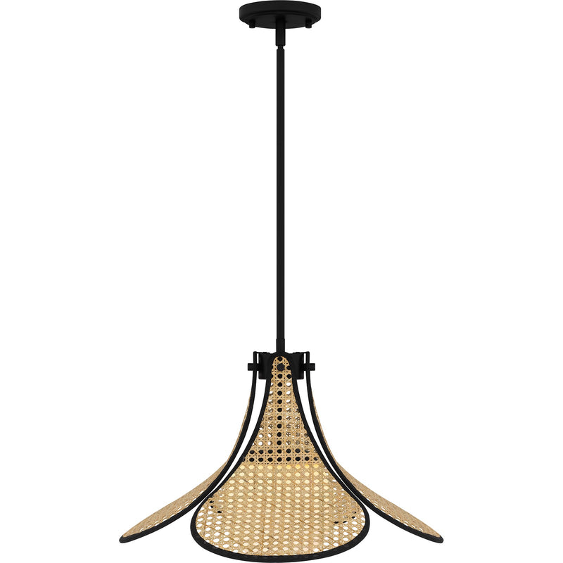 Quoizel Delilah 18in 1-Light Pendant | Coastal Matte Black and Natural Rattan | Kitchen Island & Dining Room | 18 x 18 x 13 in | Model QP6207MBK
