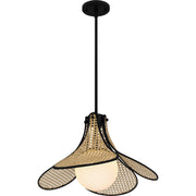 Quoizel Delilah 18in 1-Light Pendant | Coastal Matte Black and Natural Rattan | Kitchen Island & Dining Room | 18 x 18 x 13 in | Model QP6207MBK
