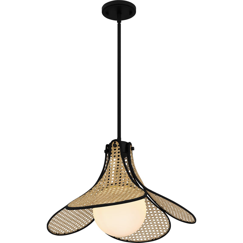Quoizel Delilah 18in 1-Light Pendant | Coastal Matte Black and Natural Rattan | Kitchen Island & Dining Room | 18 x 18 x 13 in | Model QP6207MBK