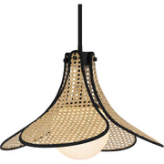 Quoizel Delilah 18in 1-Light Pendant | Coastal Matte Black and Natural Rattan | Kitchen Island & Dining Room | 18 x 18 x 13 in | Model QP6207MBK