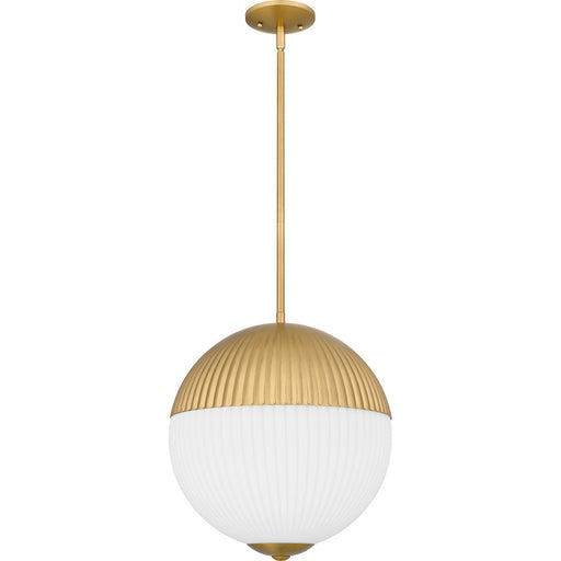Quoizel Mia 2 Light Pendant, Brushed Gold/Opal Etched Ribbed Glass