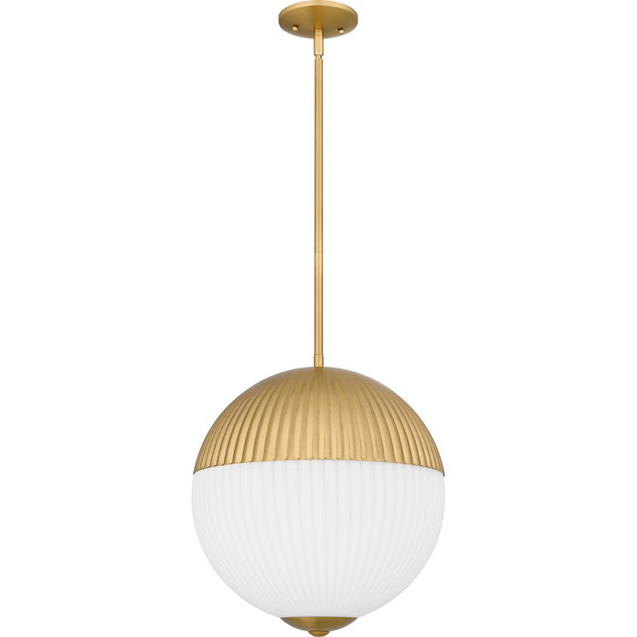 Quoizel Mia 2 Light Pendant, Brushed Gold/Opal Etched Ribbed Glass