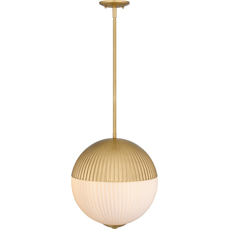 Quoizel Mia 2 Light Pendant, Brushed Gold/Opal Etched Ribbed Glass