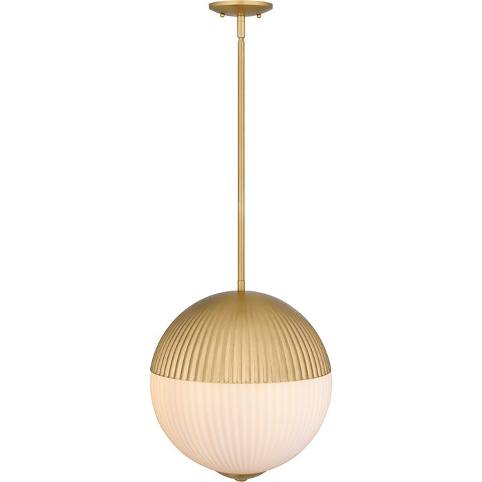 Quoizel Mia 2 Light Pendant, Brushed Gold/Opal Etched Ribbed Glass