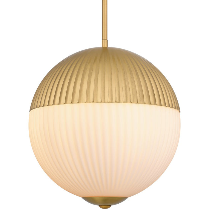 Quoizel Mia 2 Light Pendant, Brushed Gold/Opal Etched Ribbed Glass