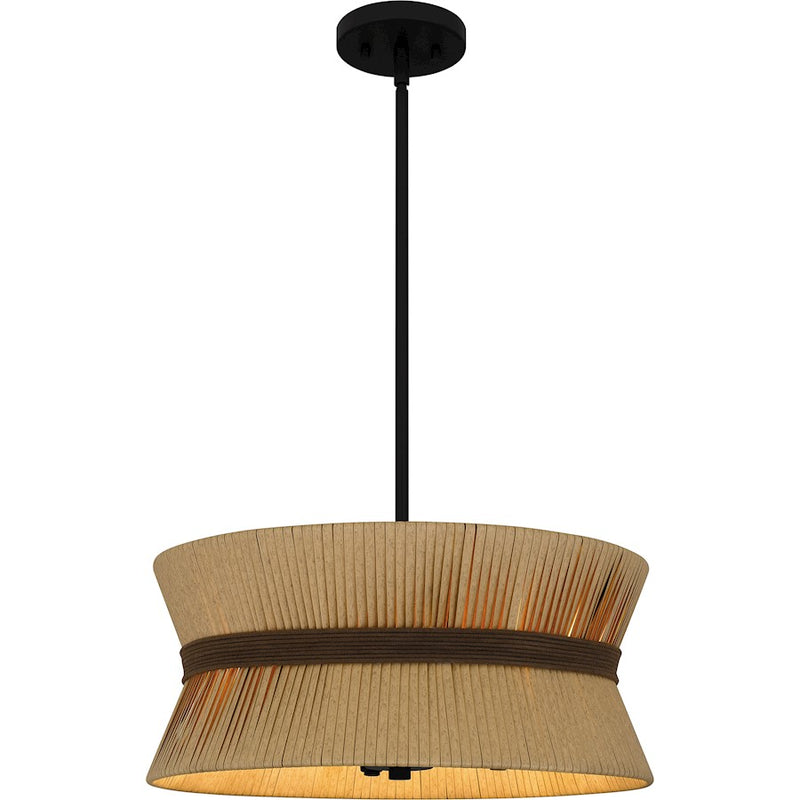 Quoizel 4 Light Pendant, Western Bronze/Faux Abaca