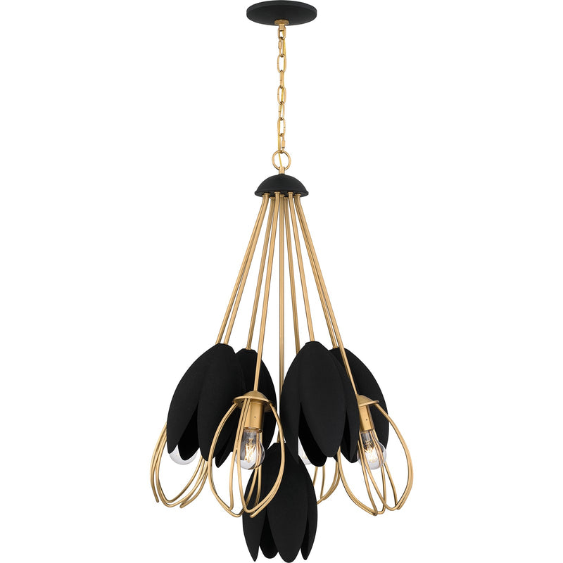 Quoizel Seraphina 22in 4-Light Pendant | Modern Brushed Weathered Brass and Matte Black Metal | Dining Room & Living Room | Model QP6214BWS