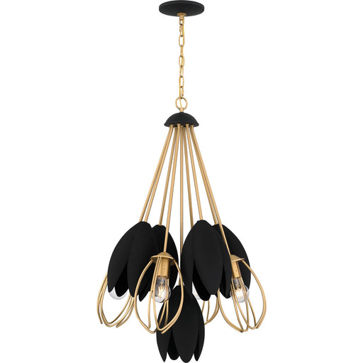 Quoizel Seraphina 22in 4-Light Pendant | Modern Brushed Weathered Brass and Matte Black Metal | Dining Room & Living Room | Model QP6214BWS