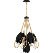 Quoizel Seraphina 22in 4-Light Pendant | Modern Brushed Weathered Brass and Matte Black Metal | Dining Room & Living Room | Model QP6214BWS