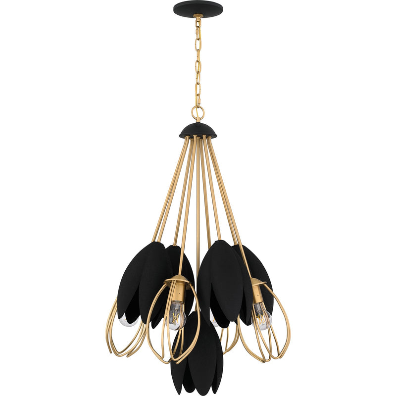 Quoizel Seraphina 22in 4-Light Pendant | Modern Brushed Weathered Brass and Matte Black Metal | Dining Room & Living Room | Model QP6214BWS