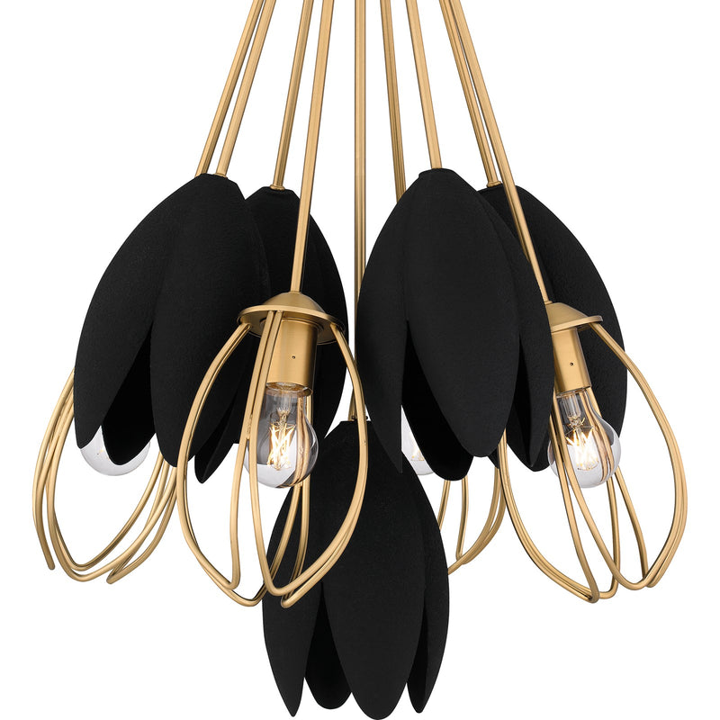Quoizel Seraphina 22in 4-Light Pendant | Modern Brushed Weathered Brass and Matte Black Metal | Dining Room & Living Room | Model QP6214BWS
