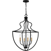 Quoizel Keeley 16in 4-Light Pendant | Classic Matte Black Steel with Brass Sockets | Foyer & Dining Room | 16.5 x 16.5 x 30.25 in | Model QP6215MBK