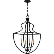 Quoizel Keeley 16in 4-Light Pendant | Classic Matte Black Steel with Brass Sockets | Foyer & Dining Room | 16.5 x 16.5 x 30.25 in | Model QP6215MBK