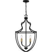 Quoizel Keeley 16in 4-Light Pendant | Classic Matte Black Steel with Brass Sockets | Foyer & Dining Room | 16.5 x 16.5 x 30.25 in | Model QP6215MBK
