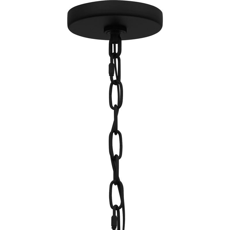 Quoizel Keeley 16in 4-Light Pendant | Classic Matte Black Steel with Brass Sockets | Foyer & Dining Room | 16.5 x 16.5 x 30.25 in | Model QP6215MBK