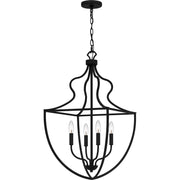 Quoizel Keeley 16in 4-Light Pendant | Classic Matte Black Steel with Brass Sockets | Foyer & Dining Room | 16.5 x 16.5 x 30.25 in | Model QP6215MBK