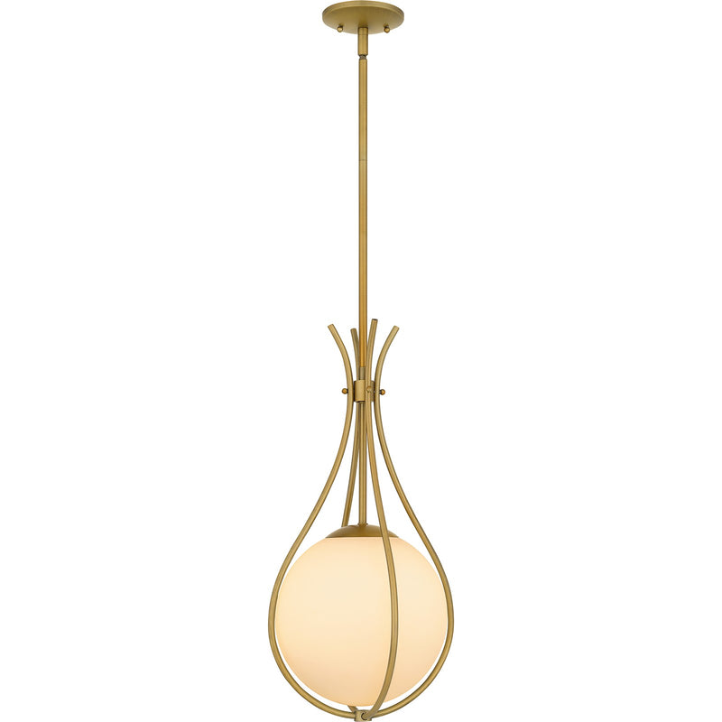 Quoizel Aliyah 11in 1-Light Mini Pendant | Modern Aged Brass and Opal Etched Glass | Kitchen Island & Bar | 10.75 x 10.75 x 22 in | Model QP6216AB