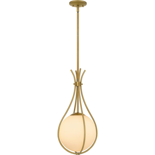 Quoizel Aliyah 11in 1-Light Mini Pendant | Modern Aged Brass and Opal Etched Glass | Kitchen Island & Bar | 10.75 x 10.75 x 22 in | Model QP6216AB