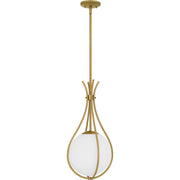 Quoizel Aliyah 11in 1-Light Mini Pendant | Modern Aged Brass and Opal Etched Glass | Kitchen Island & Bar | 10.75 x 10.75 x 22 in | Model QP6216AB