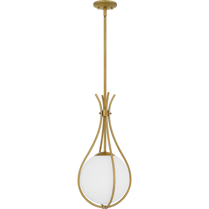 Quoizel Aliyah 11in 1-Light Mini Pendant | Modern Aged Brass and Opal Etched Glass | Kitchen Island & Bar | 10.75 x 10.75 x 22 in | Model QP6216AB