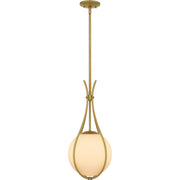 Quoizel Aliyah 11in 1-Light Mini Pendant | Modern Aged Brass and Opal Etched Glass | Kitchen Island & Bar | 10.75 x 10.75 x 22 in | Model QP6216AB