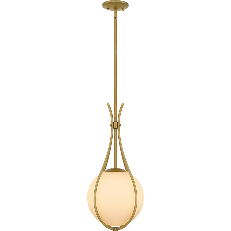 Quoizel Aliyah 11in 1-Light Mini Pendant | Modern Aged Brass and Opal Etched Glass | Kitchen Island & Bar | 10.75 x 10.75 x 22 in | Model QP6216AB