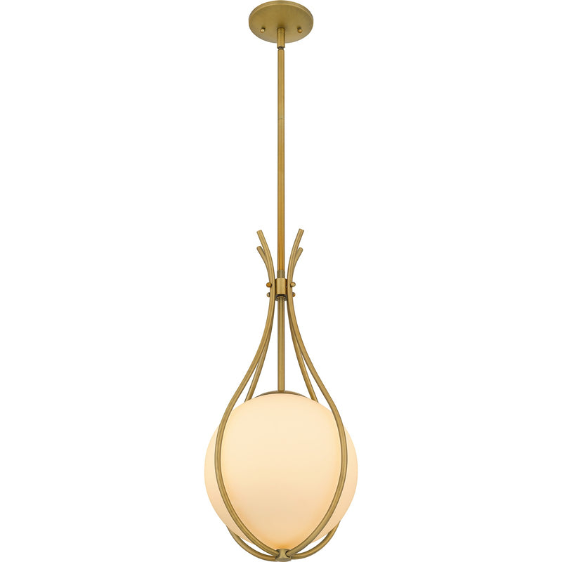 Quoizel Aliyah 11in 1-Light Mini Pendant | Modern Aged Brass and Opal Etched Glass | Kitchen Island & Bar | 10.75 x 10.75 x 22 in | Model QP6216AB