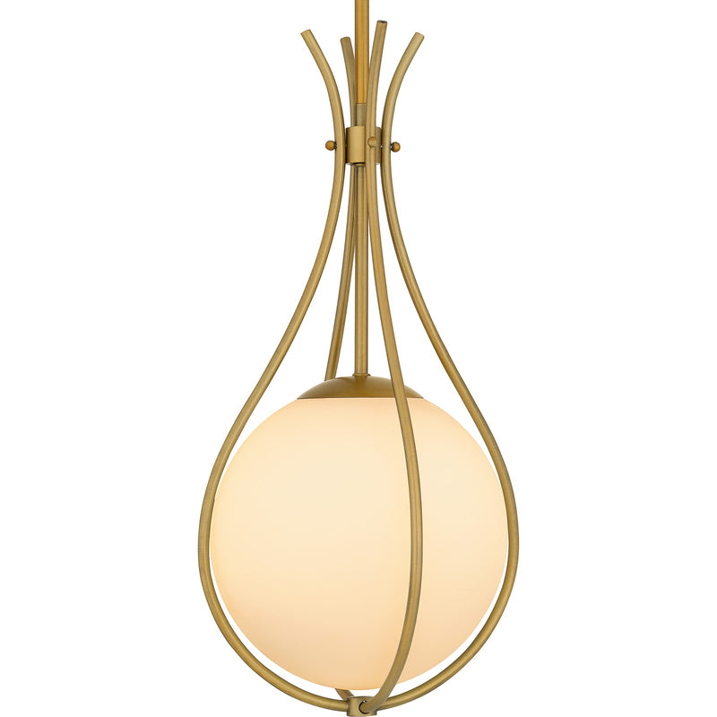 Quoizel Aliyah 11in 1-Light Mini Pendant | Modern Aged Brass and Opal Etched Glass | Kitchen Island & Bar | 10.75 x 10.75 x 22 in | Model QP6216AB