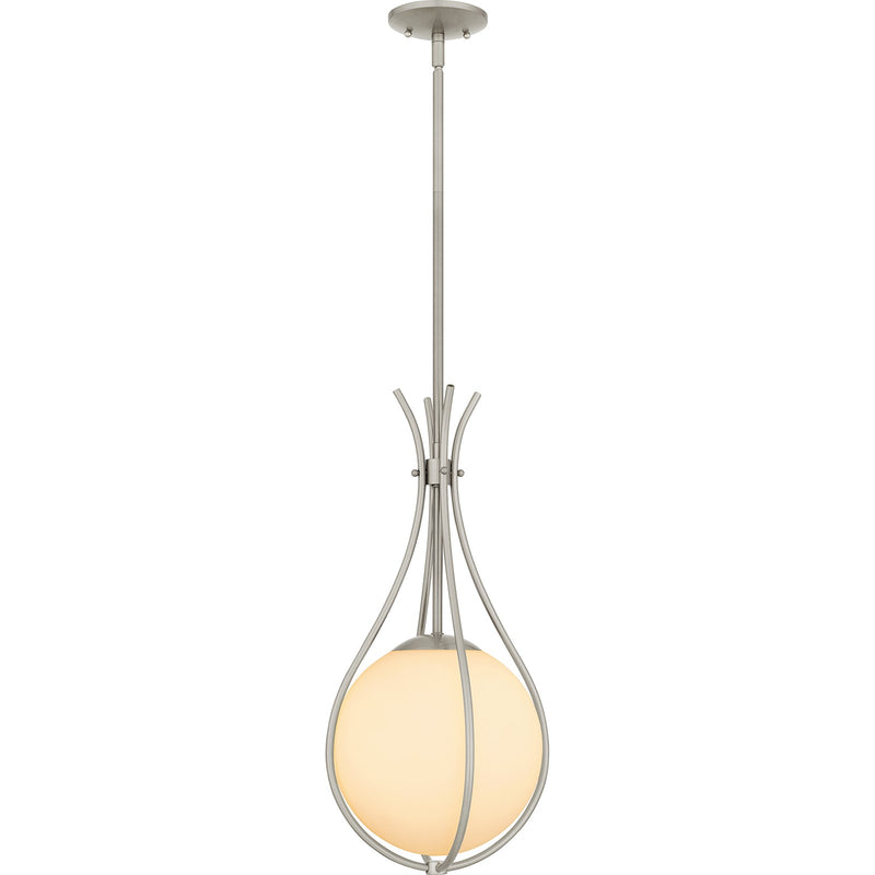 Quoizel Aliyah 11in 1-Light Mini Pendant | Modern Brushed Nickel and Opal Etched Glass | Kitchen Island & Bar | 10.75 x 10.75 x 22 in | Model QP6216BN