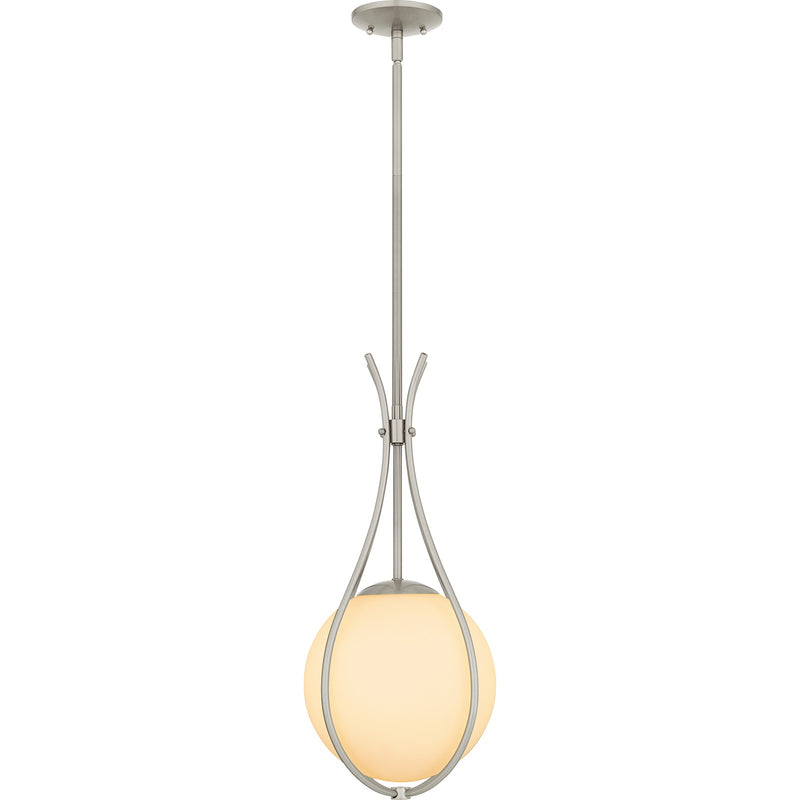 Quoizel Aliyah 11in 1-Light Mini Pendant | Modern Brushed Nickel and Opal Etched Glass | Kitchen Island & Bar | 10.75 x 10.75 x 22 in | Model QP6216BN