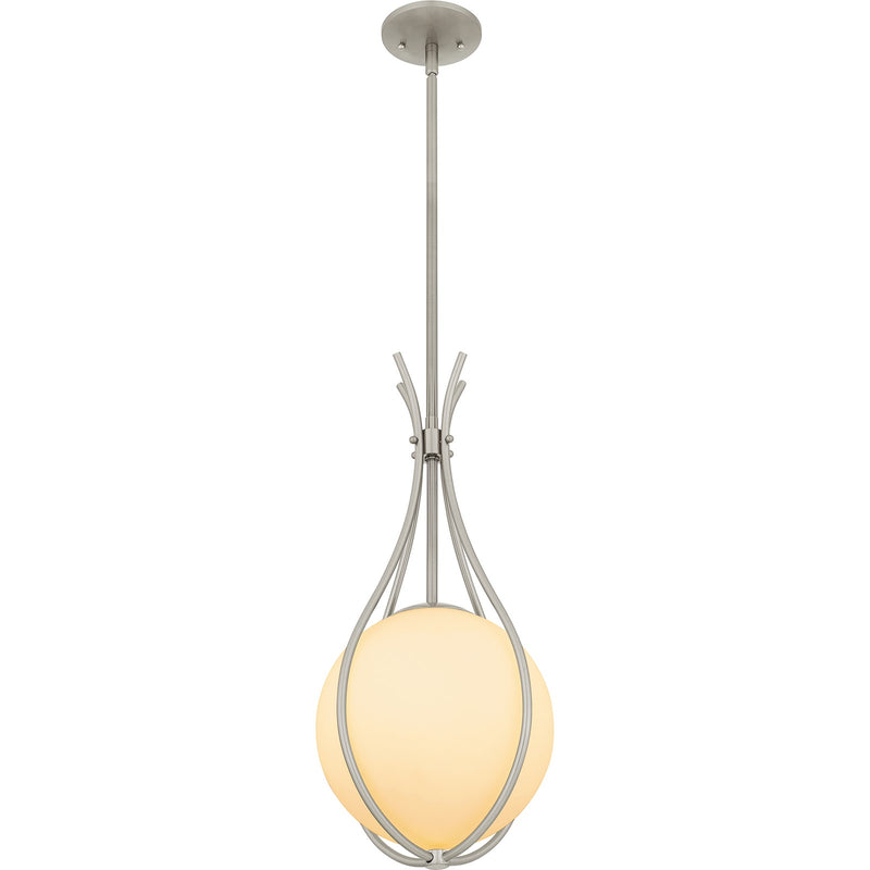 Quoizel Aliyah 11in 1-Light Mini Pendant | Modern Brushed Nickel and Opal Etched Glass | Kitchen Island & Bar | 10.75 x 10.75 x 22 in | Model QP6216BN